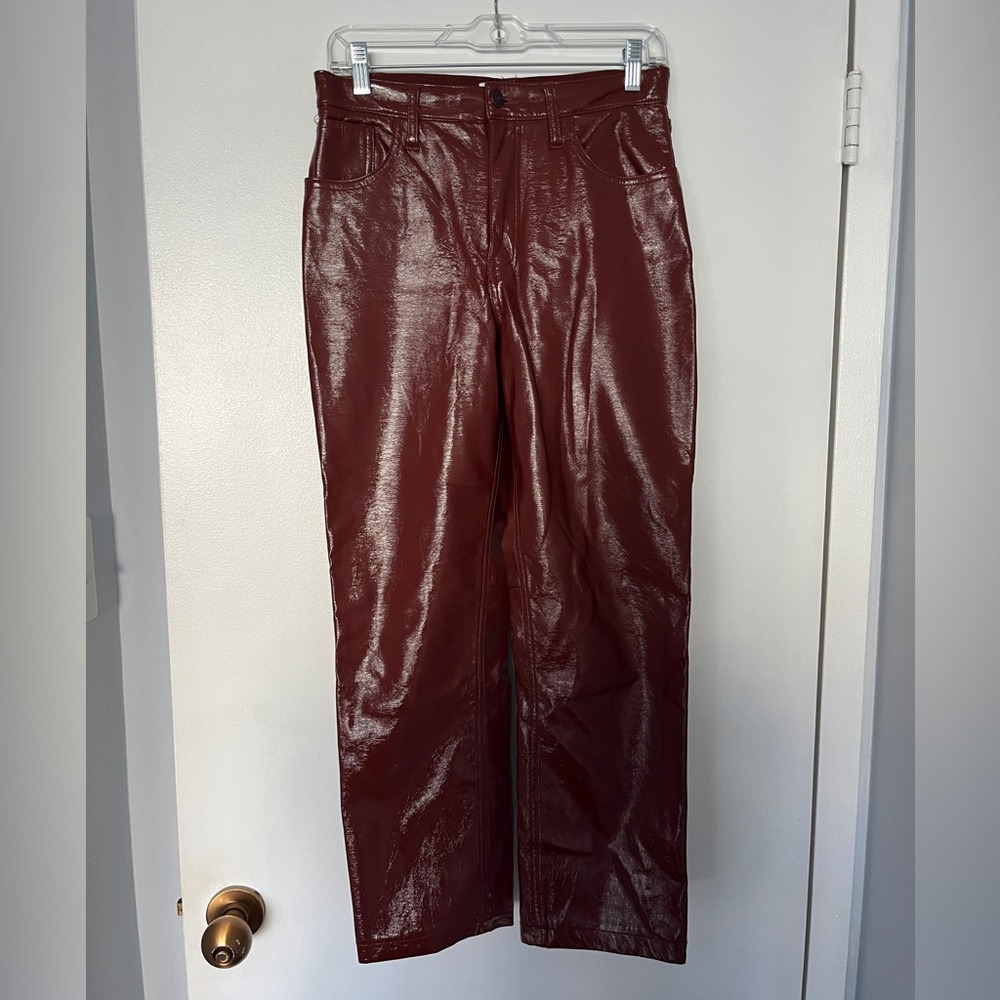 Abercrombie brown leather 90’s straight leg pants